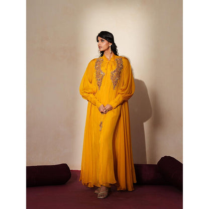 ISHA GUPTA TAYAL Gold Roshni Cape and Pant with Bustier Set