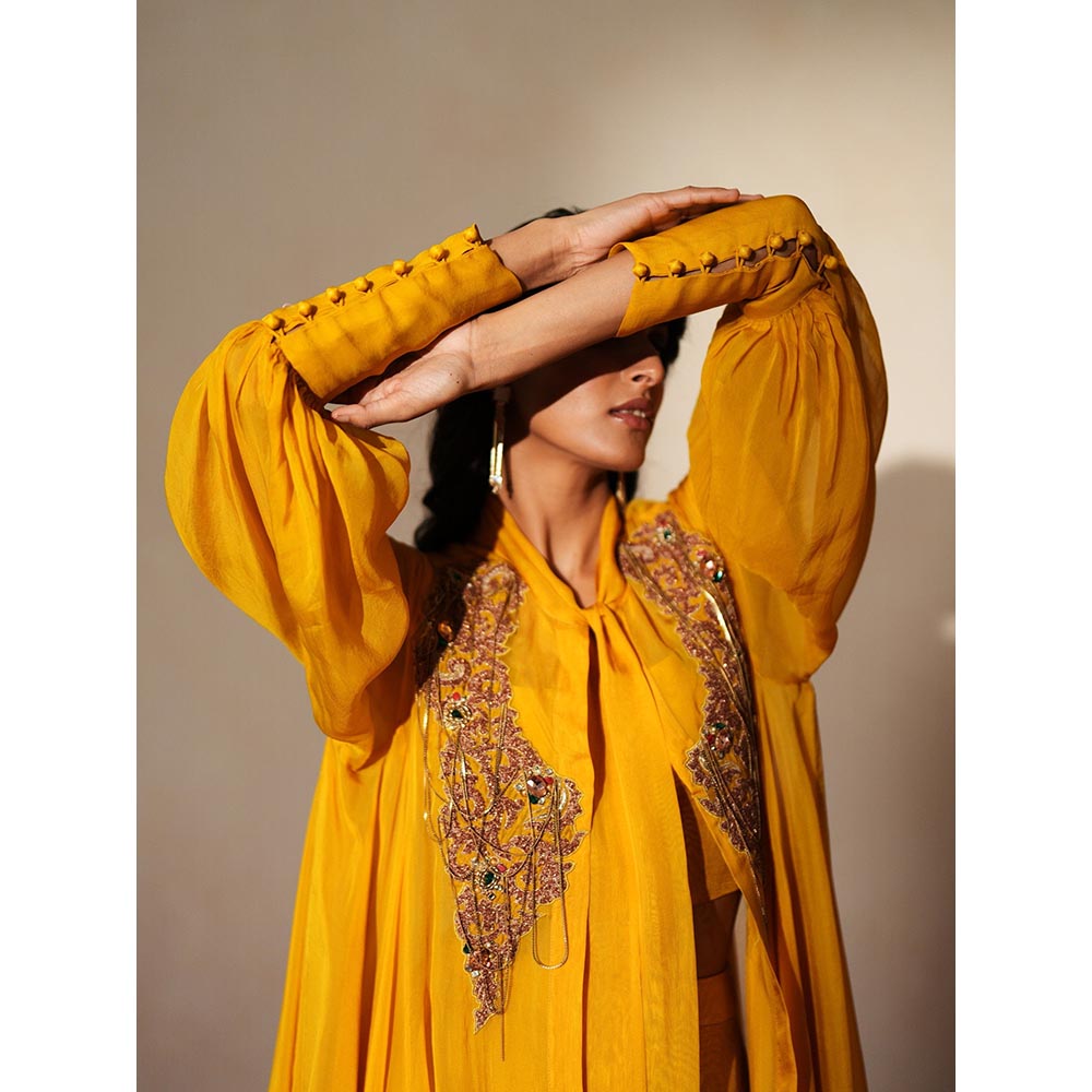 ISHA GUPTA TAYAL Gold Roshni Cape and Pant with Bustier Set