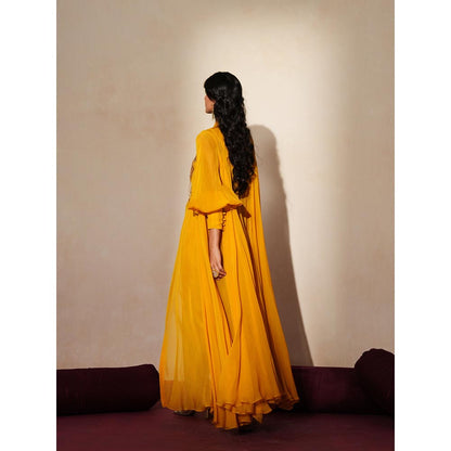 ISHA GUPTA TAYAL Gold Roshni Cape and Pant with Bustier Set