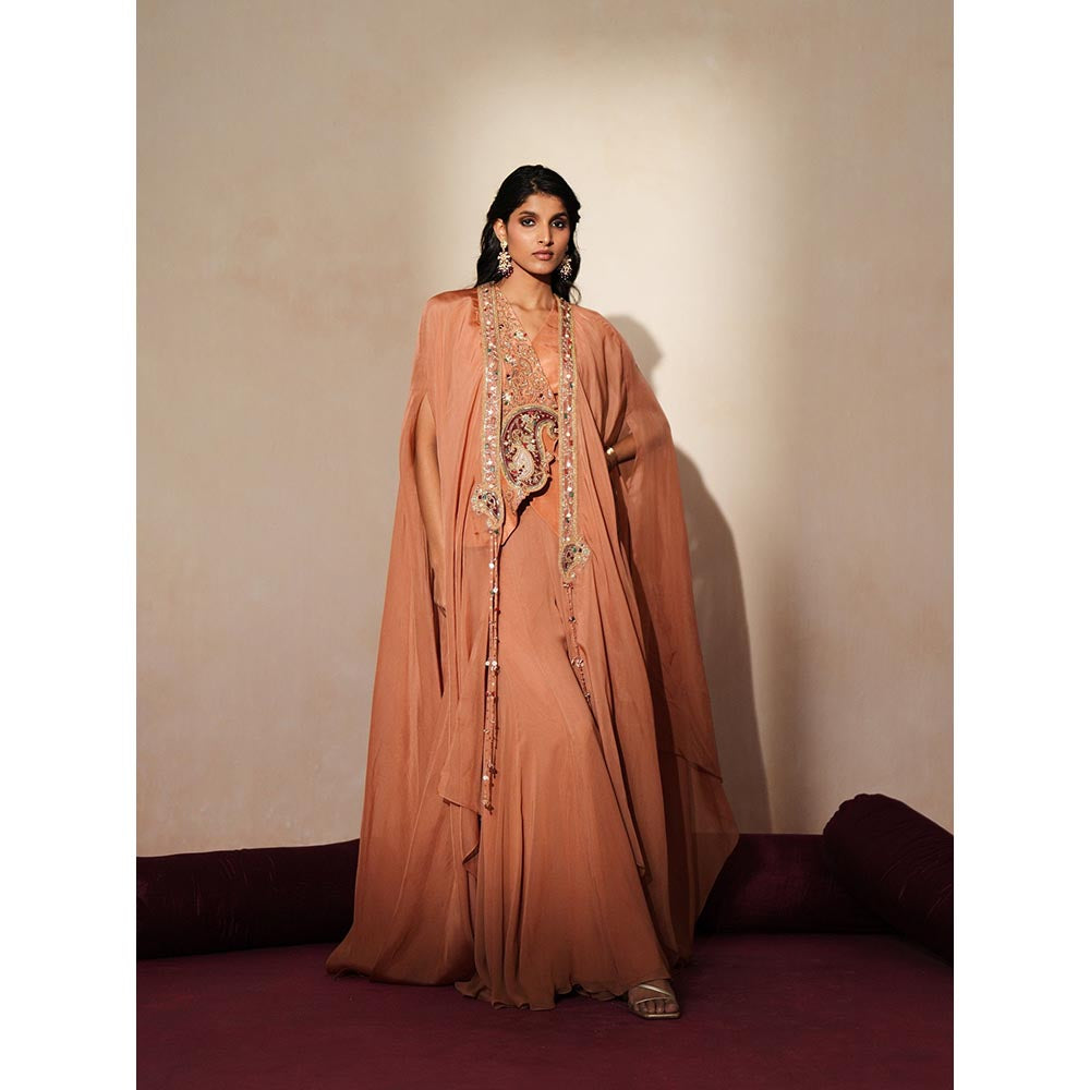 ISHA GUPTA TAYAL Peach Morni Waistcoat and Sharara Set