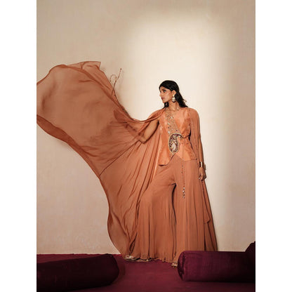 ISHA GUPTA TAYAL Peach Morni Waistcoat and Sharara Set