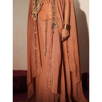 ISHA GUPTA TAYAL Peach Morni Waistcoat and Sharara Set