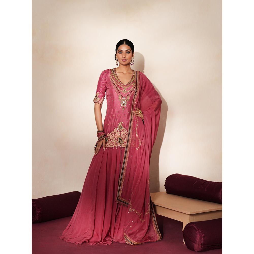 ISHA GUPTA TAYAL Pink Sindoori Kurta and Sharara Set with Dupatta