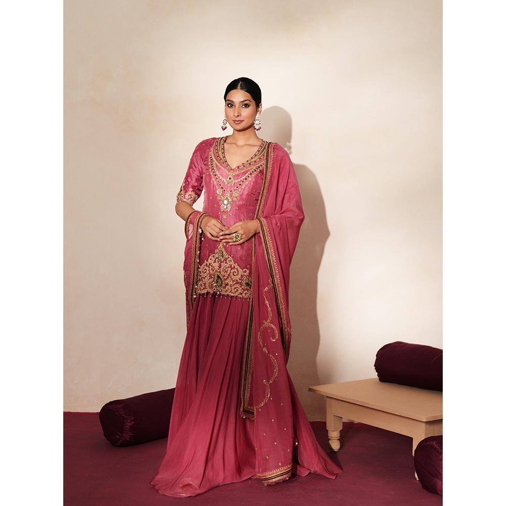 ISHA GUPTA TAYAL Pink Sindoori Kurta and Sharara Set with Dupatta