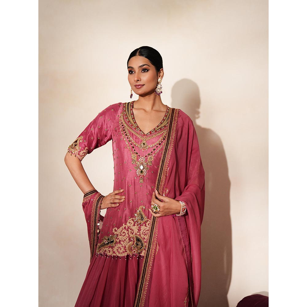 ISHA GUPTA TAYAL Pink Sindoori Kurta and Sharara Set with Dupatta