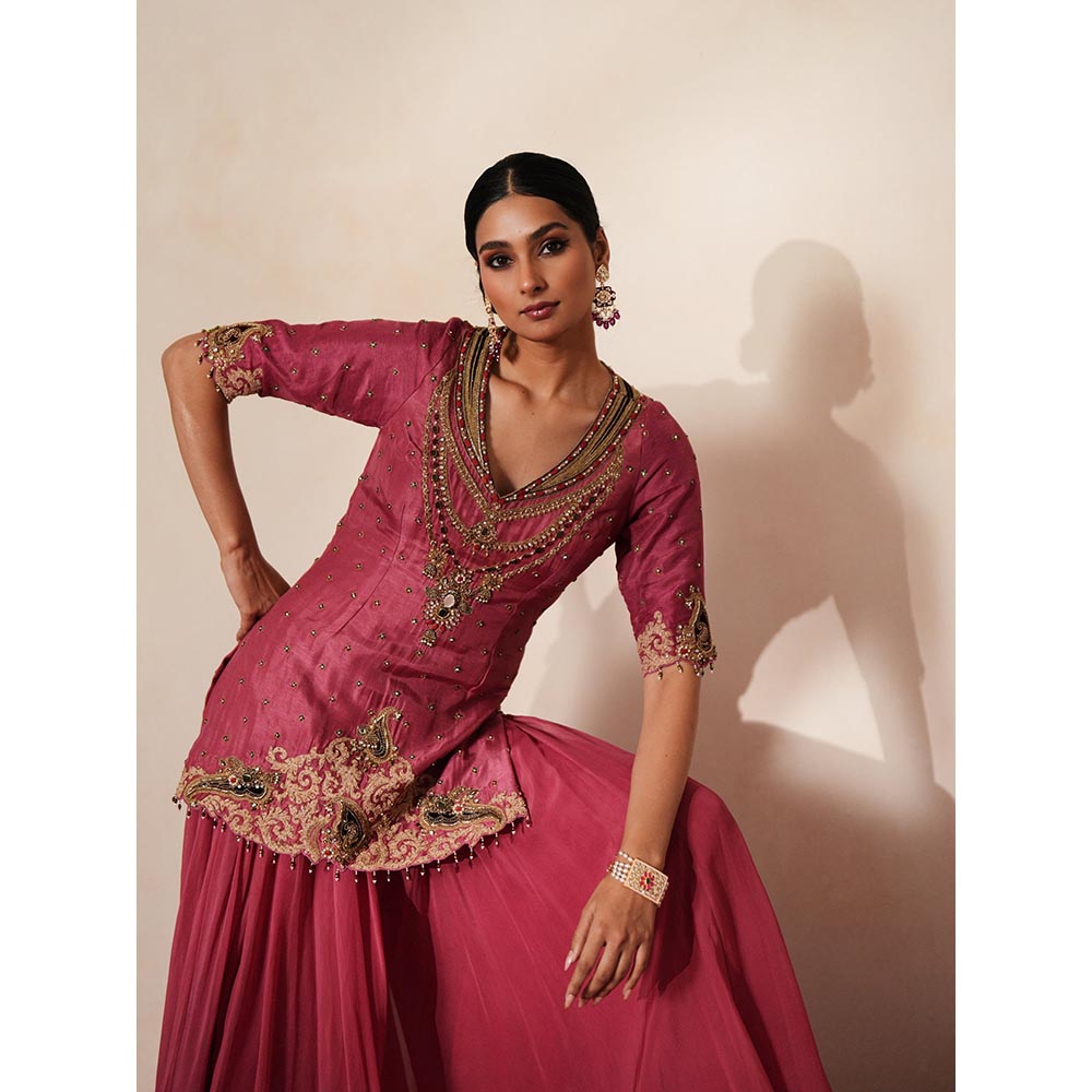ISHA GUPTA TAYAL Pink Sindoori Kurta and Sharara Set with Dupatta
