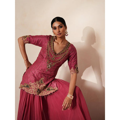 ISHA GUPTA TAYAL Pink Sindoori Kurta and Sharara Set with Dupatta