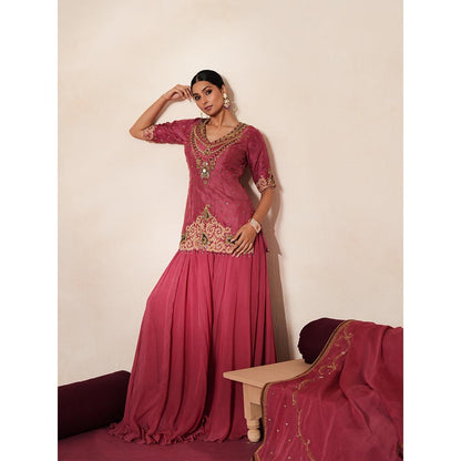 ISHA GUPTA TAYAL Pink Sindoori Kurta and Sharara Set with Dupatta