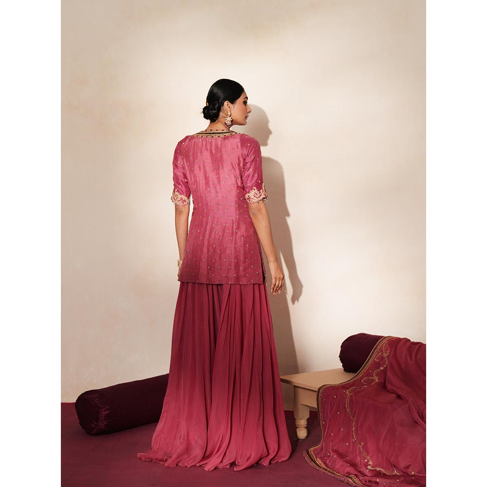 ISHA GUPTA TAYAL Pink Sindoori Kurta and Sharara Set with Dupatta