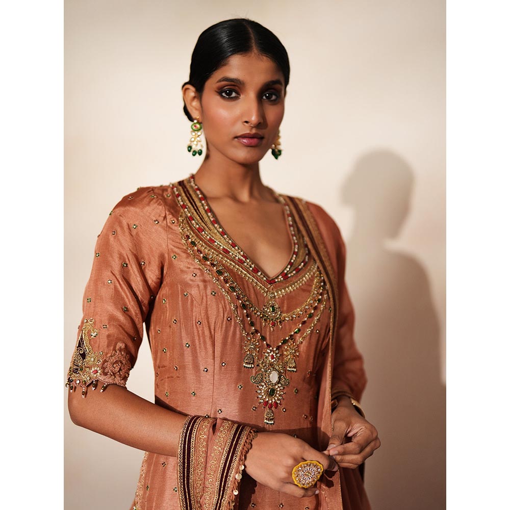 ISHA GUPTA TAYAL Brown Mrinalika Kurta and Sharara Set with Dupatta
