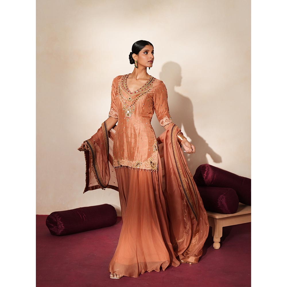 ISHA GUPTA TAYAL Brown Mrinalika Kurta and Sharara Set with Dupatta