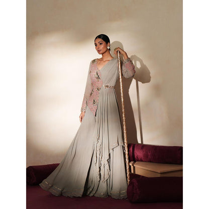 ISHA GUPTA TAYAL Grey Chamak Sharara and Jacket Set