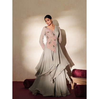 ISHA GUPTA TAYAL Grey Chamak Sharara and Jacket Set