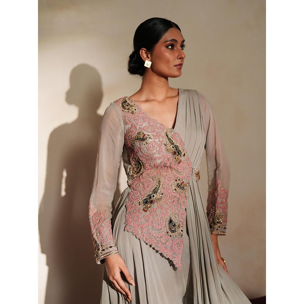 ISHA GUPTA TAYAL Grey Chamak Sharara and Jacket Set