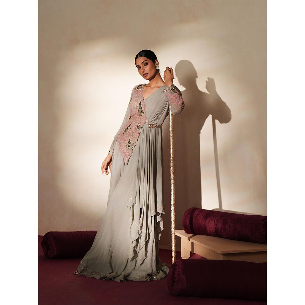 ISHA GUPTA TAYAL Grey Chamak Sharara and Jacket Set