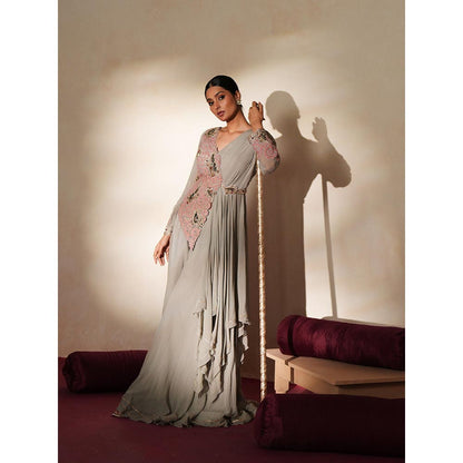 ISHA GUPTA TAYAL Grey Chamak Sharara and Jacket Set