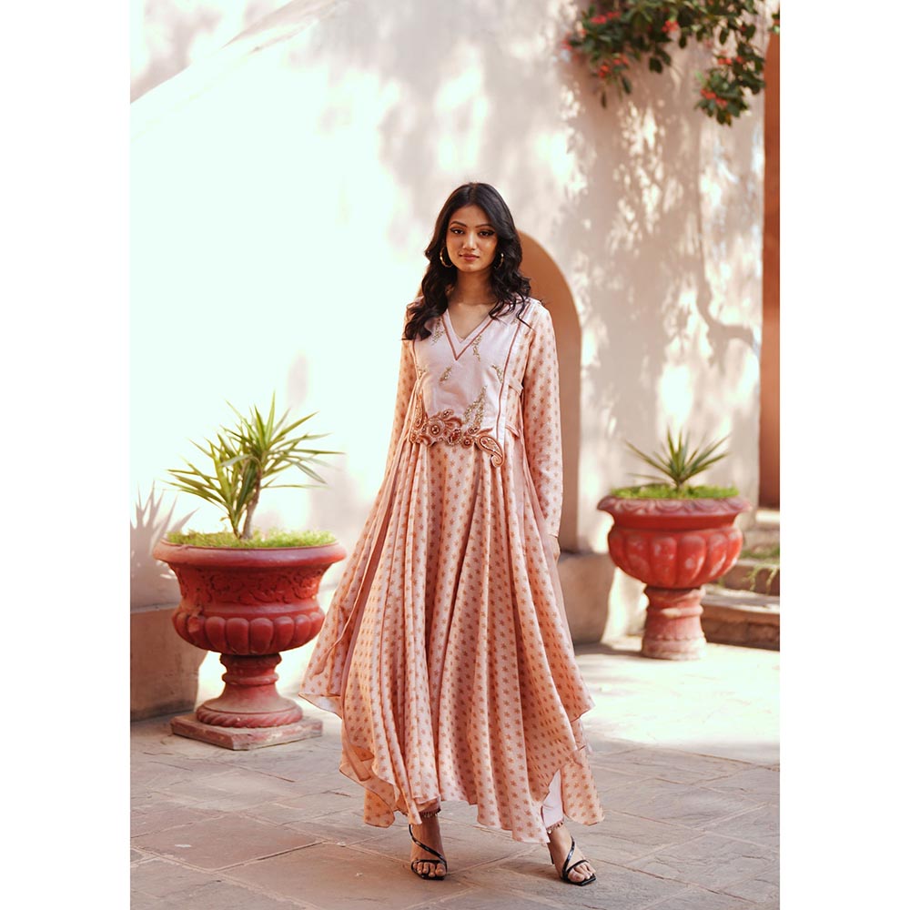 ISHA GUPTA TAYAL Pink Veda Assymetrical Anarkali and Pant with Jacket