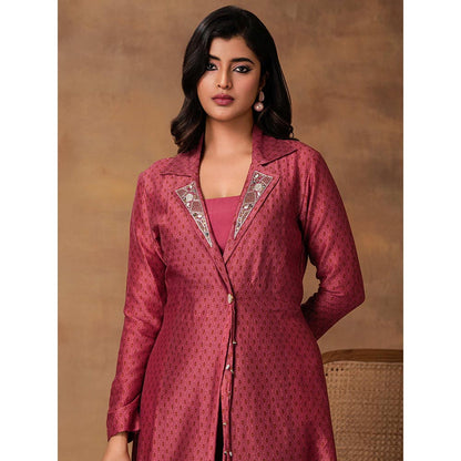 ISHA GUPTA TAYAL Pink Gul Printed Booti Chanderi Jacket Style Kurta and Pant Set