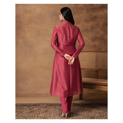ISHA GUPTA TAYAL Pink Gul Printed Booti Chanderi Jacket Style Kurta and Pant Set
