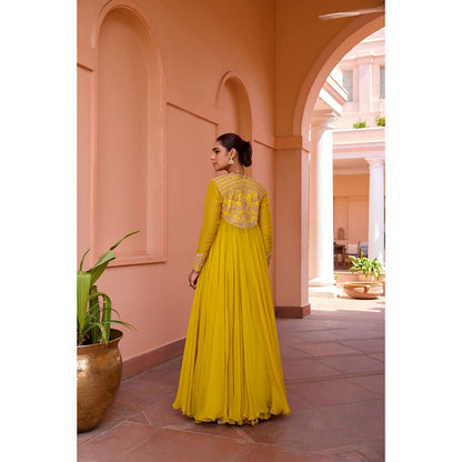 ISHA GUPTA TAYAL Yellow Amruta Khanvilkar In Mastani Top and Sharara and Jacket Set