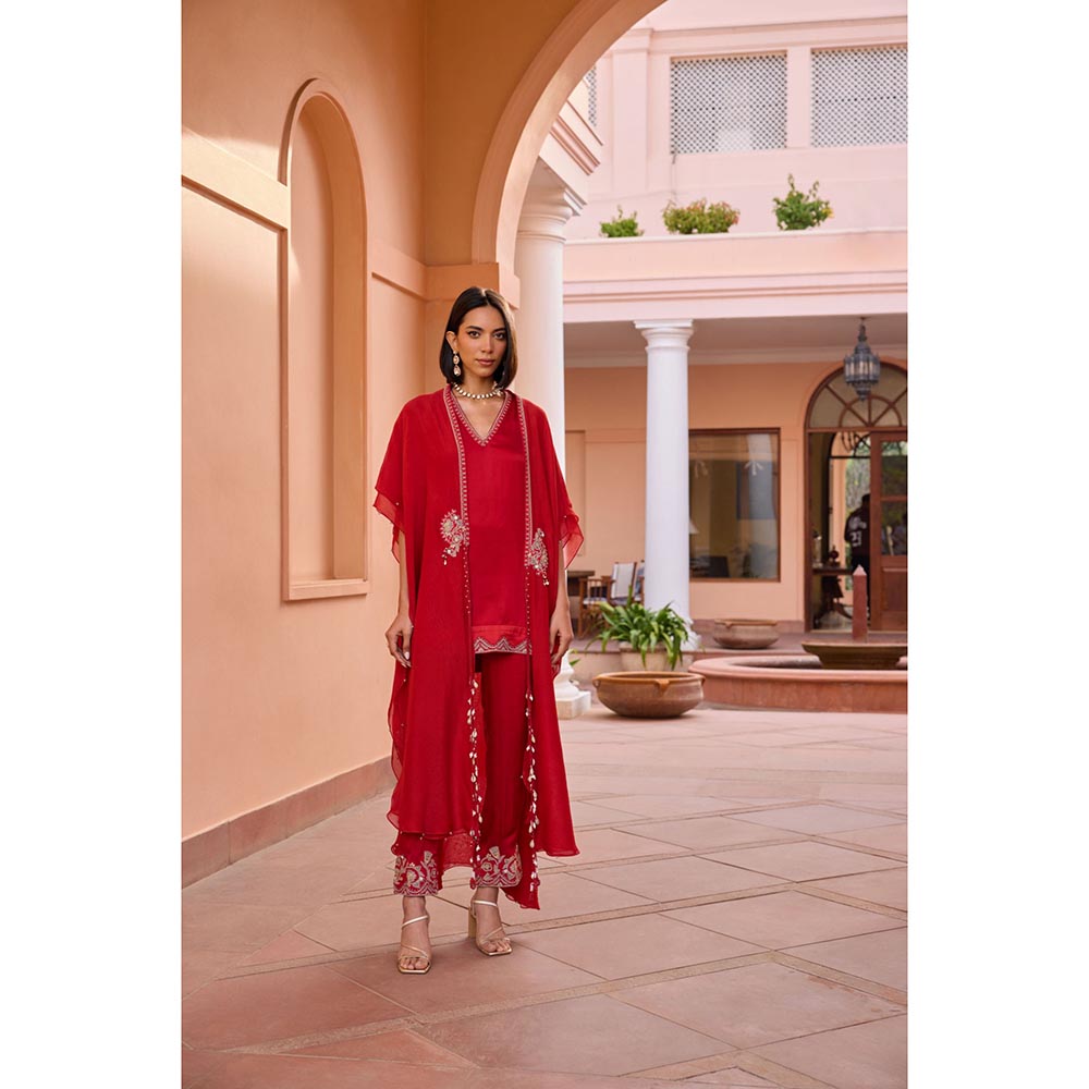 ISHA GUPTA TAYAL Red Shalene Kurta and Pant with Jacket