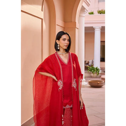 ISHA GUPTA TAYAL Red Shalene Kurta and Pant with Jacket