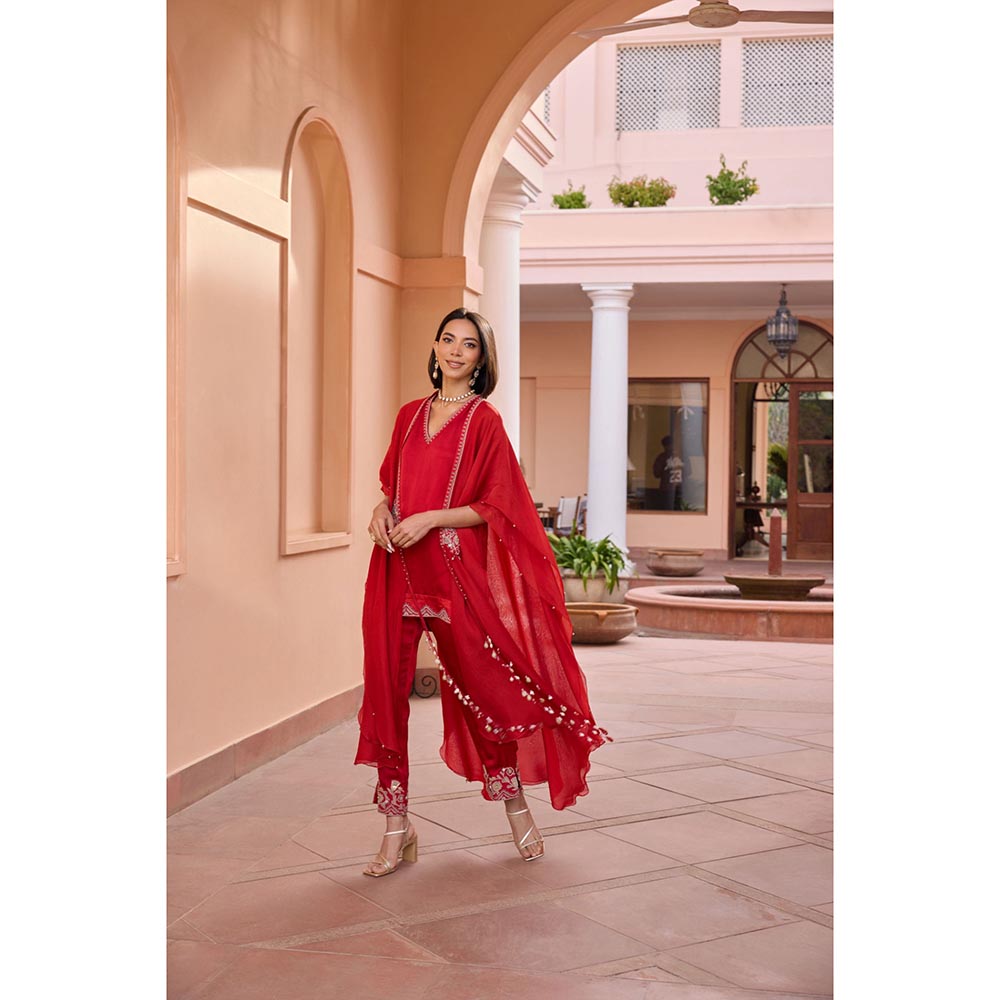 ISHA GUPTA TAYAL Red Shalene Kurta and Pant with Jacket