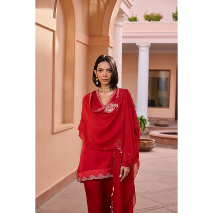 ISHA GUPTA TAYAL Red Shalene Kurta and Pant with Jacket