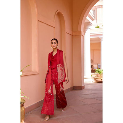ISHA GUPTA TAYAL Red Aafreen Top and Pant with Coat