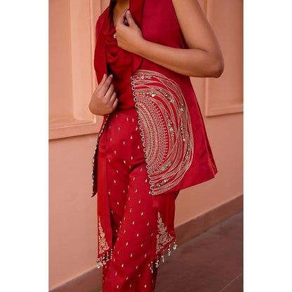 ISHA GUPTA TAYAL Red Aafreen Top and Pant with Coat