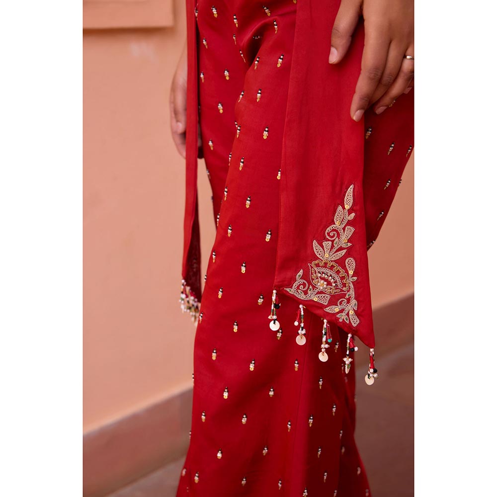 ISHA GUPTA TAYAL Red Aafreen Top and Pant with Coat