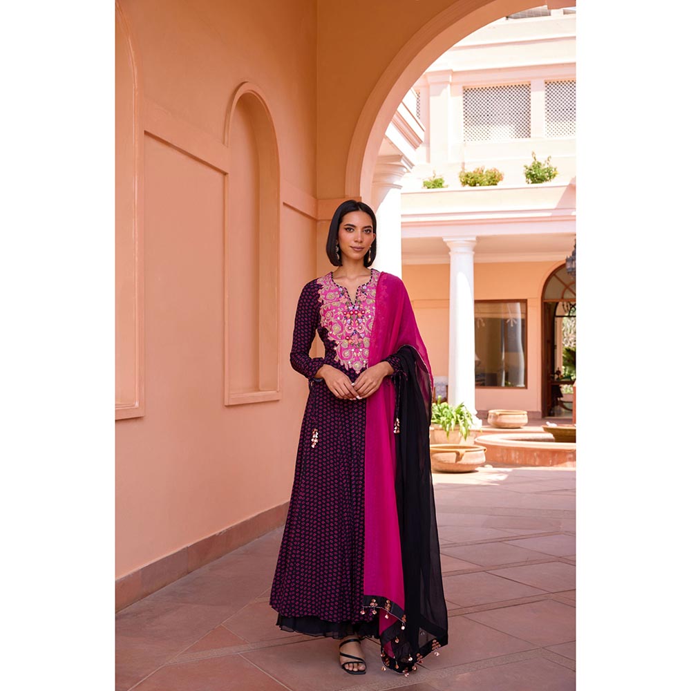ISHA GUPTA TAYAL Black Sharanya Anarkali and Pant with Dupatta