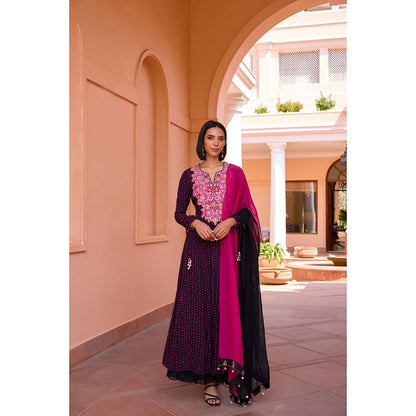 ISHA GUPTA TAYAL Black Sharanya Anarkali and Pant with Dupatta