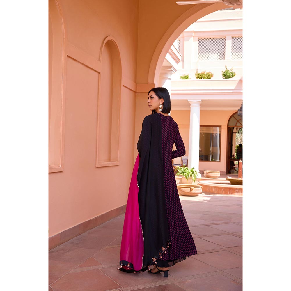 ISHA GUPTA TAYAL Black Sharanya Anarkali and Pant with Dupatta
