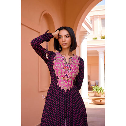 ISHA GUPTA TAYAL Black Sharanya Anarkali and Pant with Dupatta