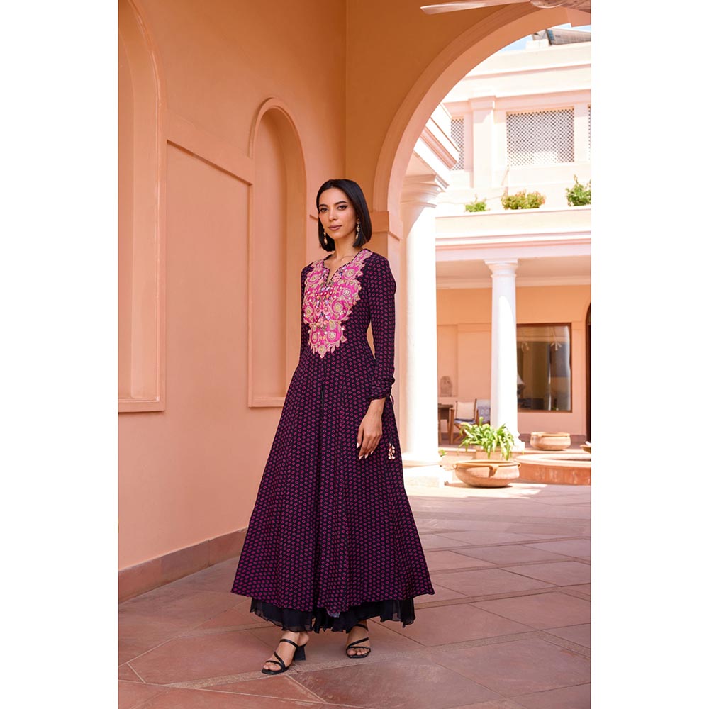 ISHA GUPTA TAYAL Black Sharanya Anarkali and Pant with Dupatta