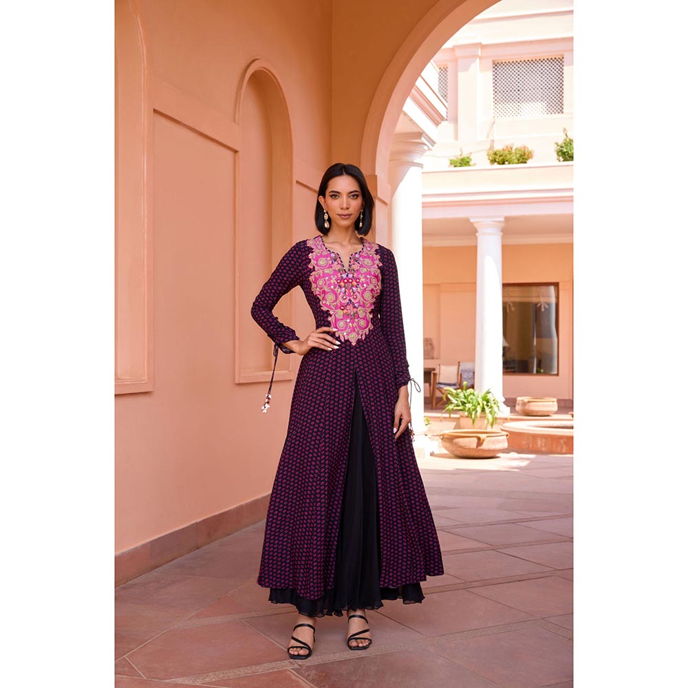 ISHA GUPTA TAYAL Black Sharanya Anarkali and Pant with Dupatta