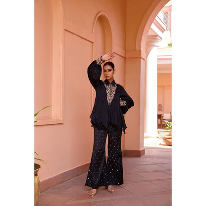 ISHA GUPTA TAYAL Black Khwab Kurta and Pant