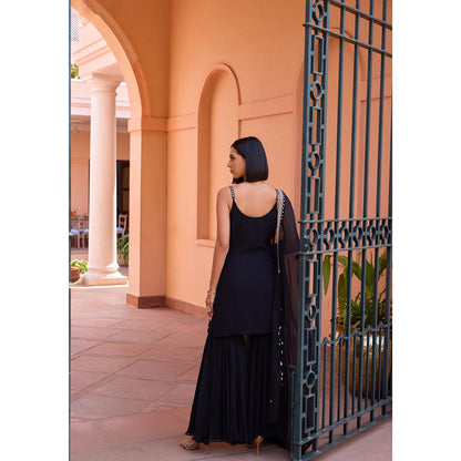 ISHA GUPTA TAYAL Black Adah Kurta and Sharara Set with Dupatta