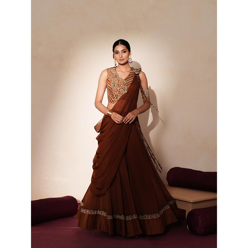 ISHA GUPTA TAYAL Brown Taarika Lehenga and Blouse with Dupatta