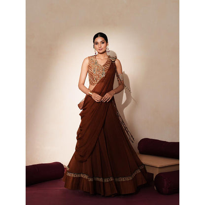 ISHA GUPTA TAYAL Brown Taarika Lehenga and Blouse with Dupatta
