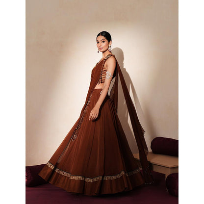 ISHA GUPTA TAYAL Brown Taarika Lehenga and Blouse with Dupatta
