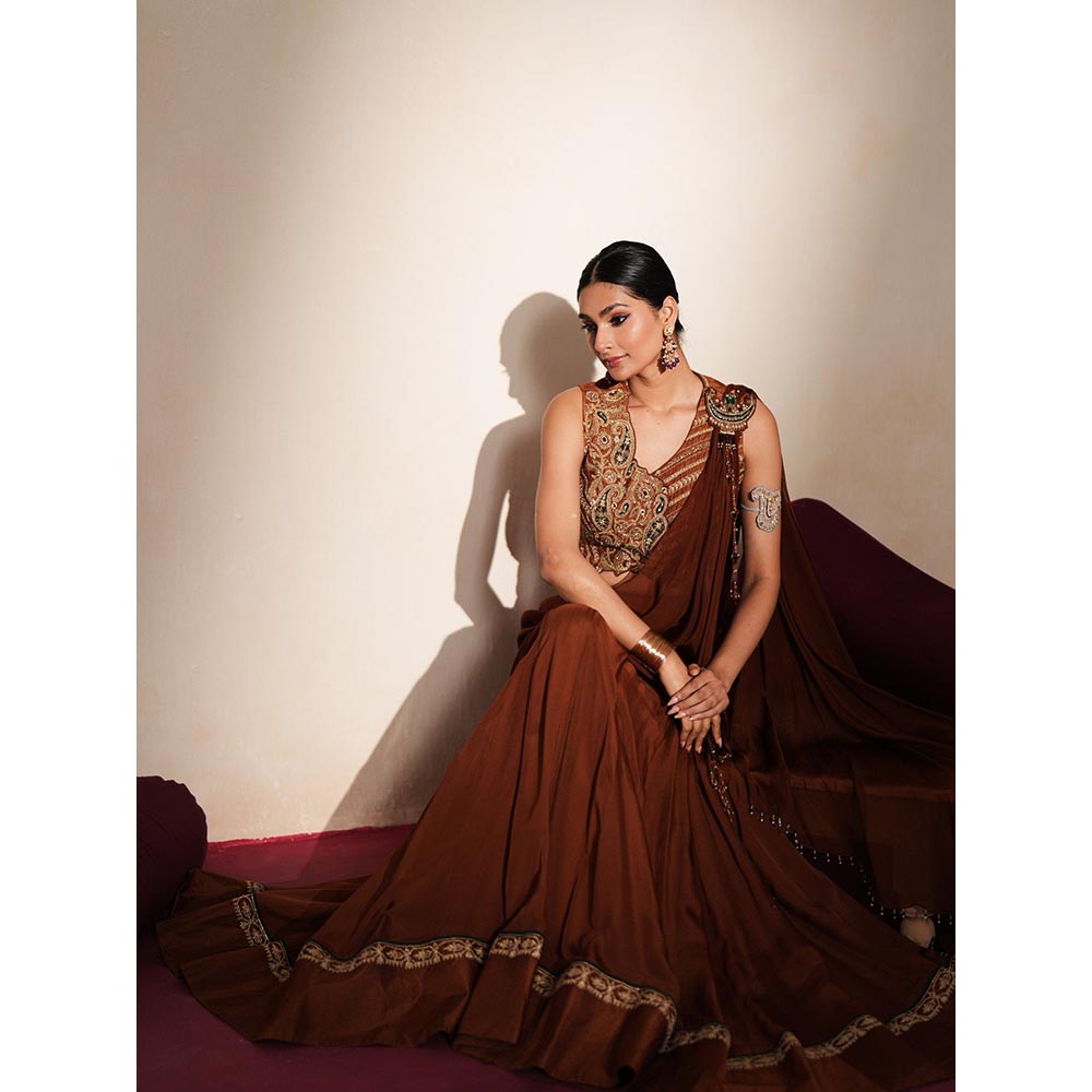 ISHA GUPTA TAYAL Brown Taarika Lehenga and Blouse with Dupatta