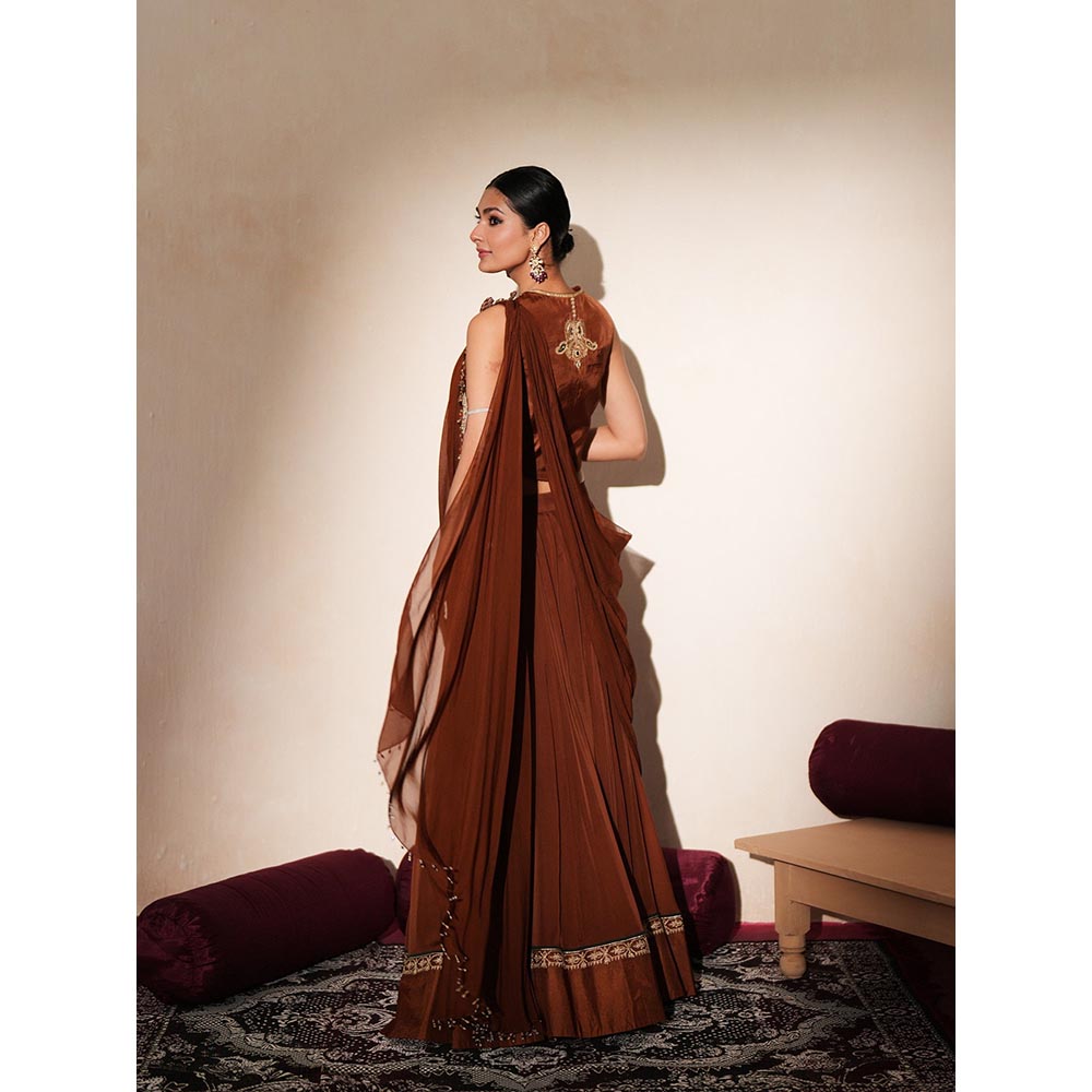 ISHA GUPTA TAYAL Brown Taarika Lehenga and Blouse with Dupatta