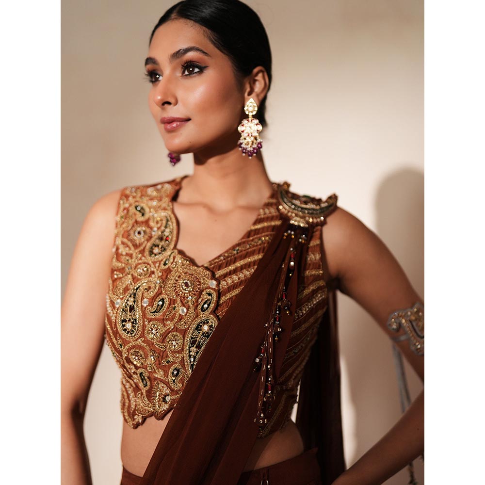 ISHA GUPTA TAYAL Brown Taarika Lehenga and Blouse with Dupatta