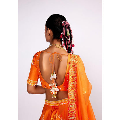 ISHA GUPTA TAYAL Tangerine Orange Embroidered Silk Lehenga and Blouse with Dupatta