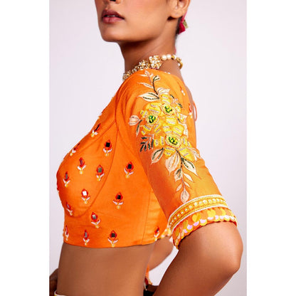 ISHA GUPTA TAYAL Tangerine Orange Embroidered Silk Lehenga and Blouse with Dupatta