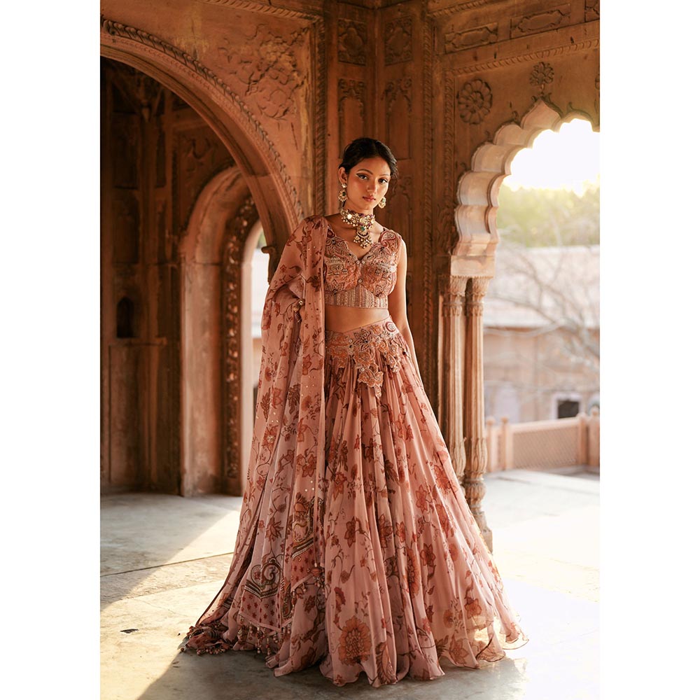 ISHA GUPTA TAYAL Pink Aarzoo Floral and Embroidered Lehenga and Blouse with Dupatta