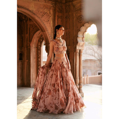 ISHA GUPTA TAYAL Pink Aarzoo Floral and Embroidered Lehenga and Blouse with Dupatta
