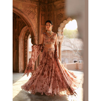 ISHA GUPTA TAYAL Pink Aarzoo Floral and Embroidered Lehenga and Blouse with Dupatta